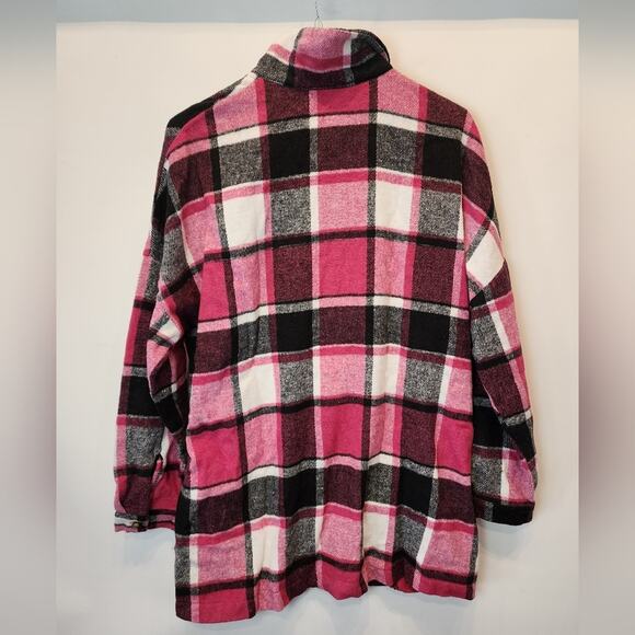 New Pink Black Check Shacket Jacket Plaid Button Down Heavy Weight Size L - Picture 2 of 7